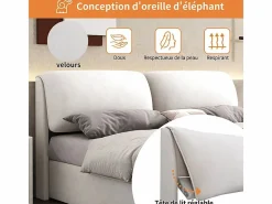 DripeX Cama nido en terciopelo , 140 x 190 cm, con 3 cajones y cabecero ajustable, carga máx. 300kg Blanco Online