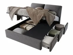 Cama nido en terciopelo , 140 x 190 cm, con 3 cajones y cabecero ajustable, carga máx. 300kg^DripeX Online