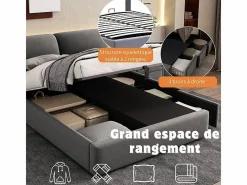 Cama nido en terciopelo , 140 x 190 cm, con 3 cajones y cabecero ajustable, carga máx. 300kg^DripeX Online