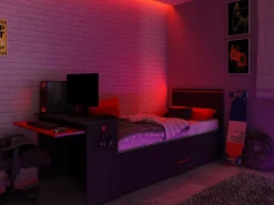 Vente-unique Cama Nido|Cama nido gamer 90 x 200 et 90 x 190 cmcm con escritorio y LEDs antracita y rojo - VOUANI