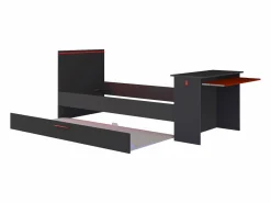 Vente-unique Cama Nido|Cama nido gamer 90 x 200 et 90 x 190 cmcm con escritorio y LEDs antracita y rojo - VOUANI