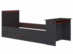 Cama nido gamer 90 x 200 et 90 x 190 cm escritorio LEDs antracita y rojo + colchón VOUANI^Vente-unique New