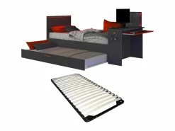 Vente-unique Cama nido gamer 2 x 90 x 200 con escritorio y LEDs antracita y rojo + somier VOUANI Gris antracita Best