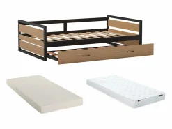 Cama nido industrial 90 x 190 cm de MDF Pino y metal con colchón BOSTON^Vente-unique Online
