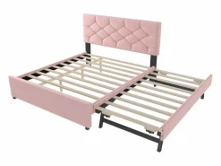Cama nido infantil - 140 x 200 cm + 90 x 190 cm con cabecero - terciopelo - (sin colchón)^Merax