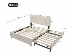 Cama nido infantil - 140 x 200 cm + 90 x 190 cm con cabecero - terciopelo - (sin colchón)^Merax Best
