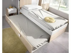 Vente-unique Cama Nido|Cama Infantil|Cama nido infantil 2 x 90 x 190 cm Color natural y blanco con colchón SONIA