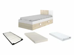 Vente-unique Cama Nido|Cama Infantil|Cama nido infantil 2 x 90 x 190 cm Color natural y blanco con colchón SONIA