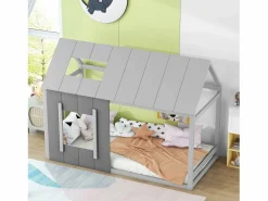 Merax Cama Montessori|Cama nido infantil de 90 x 200 cm - pino y MDF - color: Gris