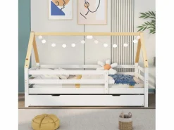 Cama nido infantil de 90x200 cm con cama nido de 90x190 cm en madera blanca^Hauss Spole Outlet