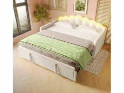 Hauss Spole Cama Diván|Cama Nido|Cama nido infantil 90x200 cm con LED convertible en cama para adultos 180x200 cm, terciopelo, , sin colchón