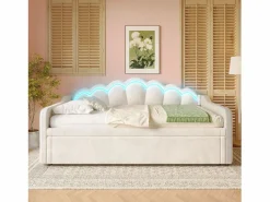 Hauss Spole Cama Diván|Cama Nido|Cama nido infantil 90x200 cm con LED convertible en cama para adultos 180x200 cm, terciopelo, , sin colchón