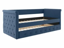 Vente-unique Cama nido LOUISE con diván tapizado en tela azul, 2x90x190cm Azul oscuro New