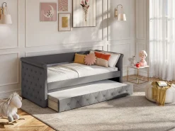 Vente-unique Cama Diván|Cama Nido|Cama nido LOUISE con diván tapizado en tela , 2x90x190cm