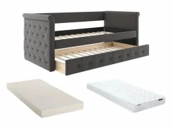 Vente-unique Cama Diván|Cama Nido|Cama nido LOUISE con diván tapizado en tela , 2x90x190cm