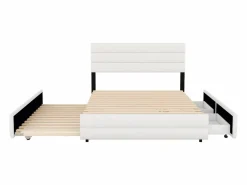 Cama Diván|Cama nido para adultos y niños 140 x 200 cm y 90 x 190 cm - Cama con plataforma extensible con 2 cajones con somier y cabecero -