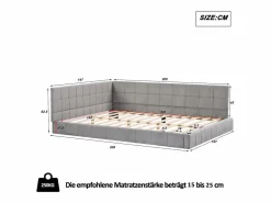 Cama nido tapizada de 140 x 200 cm, sofá cama, somier de láminas, cama para adultos, terciopelo, Gris Outlet