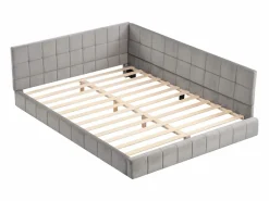 Cama nido tapizada de 140 x 200 cm, sofá cama, somier de láminas, cama para adultos, terciopelo, Gris Outlet