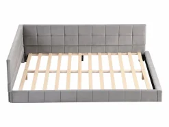 Cama nido tapizada de 140 x 200 cm, sofá cama, somier de láminas, cama para adultos, terciopelo, Gris Outlet