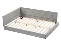 Cama nido tapizada de 140 x 200 cm, sofá cama, somier de láminas, cama para adultos, terciopelo, Gris Outlet