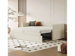 ModernLuxe Cama nido tapizada en terciopelo - 90/180x200 cm - con somier de láminas - Beige Outlet