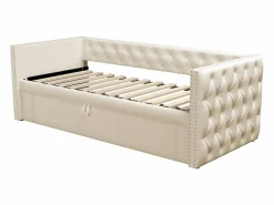 ModernLuxe Cama nido tapizada en terciopelo - 90/180x200 cm - con somier de láminas - Beige Outlet