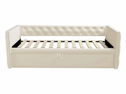 ModernLuxe Cama nido tapizada en terciopelo - 90/180x200 cm - con somier de láminas - Beige Outlet