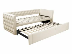 ModernLuxe Cama nido tapizada en terciopelo - 90/180x200 cm - con somier de láminas - Beige Outlet