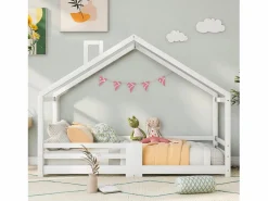 Cama nido 90x200 cm - Cama infantil con somier - protección anticaídas - Blanco Clearance