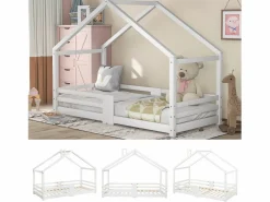 Cama nido 90x200 cm - Cama infantil con somier - protección anticaídas - Blanco Clearance