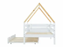 Cama nido 90x200/190 cm - Cama infantil con somier de láminas de madera y ruedas - y natural^ Outlet