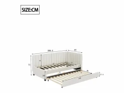 Cama nido 90x200 cm - Sofá cama con respaldo acolchado y somier de láminas - terciopelo Beige Best