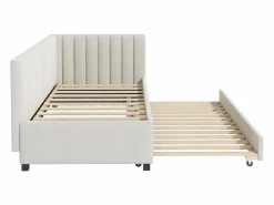 Cama nido 90x200 cm - Sofá cama con respaldo acolchado y somier de láminas - terciopelo Beige Best