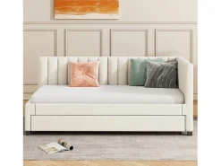 Cama nido 90x200 cm - Sofá cama con respaldo acolchado y somier de láminas - terciopelo Beige Best