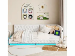Cama nido 140x200 cm - Terciopelo Teddy, Sofá cama convertible con iluminación LED y carga USB, -^ Outlet