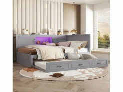 Merax Cama nido 140x200 cm + 90x190 cm con 2 puertas correderas y tomas USB - LED - Tablero aglomerado + MDF - (sin colchón) Gris Clearance