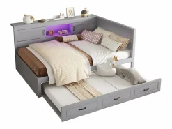 Merax Cama nido 140x200 cm + 90x190 cm con 2 puertas correderas y tomas USB - LED - Tablero aglomerado + MDF - (sin colchón) Gris Clearance