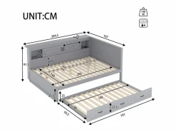 Merax Cama nido 140x200 cm + 90x190 cm con 2 puertas correderas y tomas USB - LED - Tablero aglomerado + MDF - (sin colchón) Gris Clearance