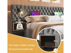 DripeX Cama nido 160x200 cm en terciopelo - Con 4 cajones, 2 mesitas, USB y lámpara de lectura Gris