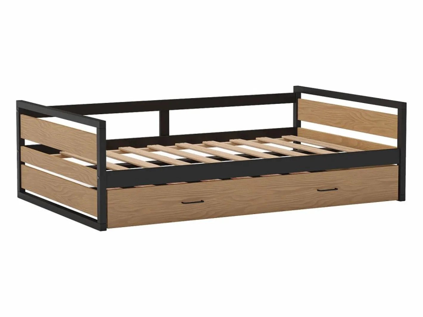 Vente-unique Cama nido 90x200 y 120x200 cm MDF pino y metal natural y antracita + Colchón - BOSTON Color natural claro Clearance