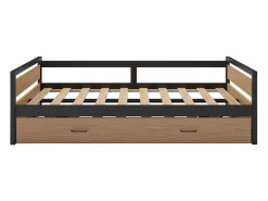 Vente-unique Cama nido 90x200 y 120x200 cm MDF pino y metal natural y antracita + Colchón - BOSTON Color natural claro Clearance