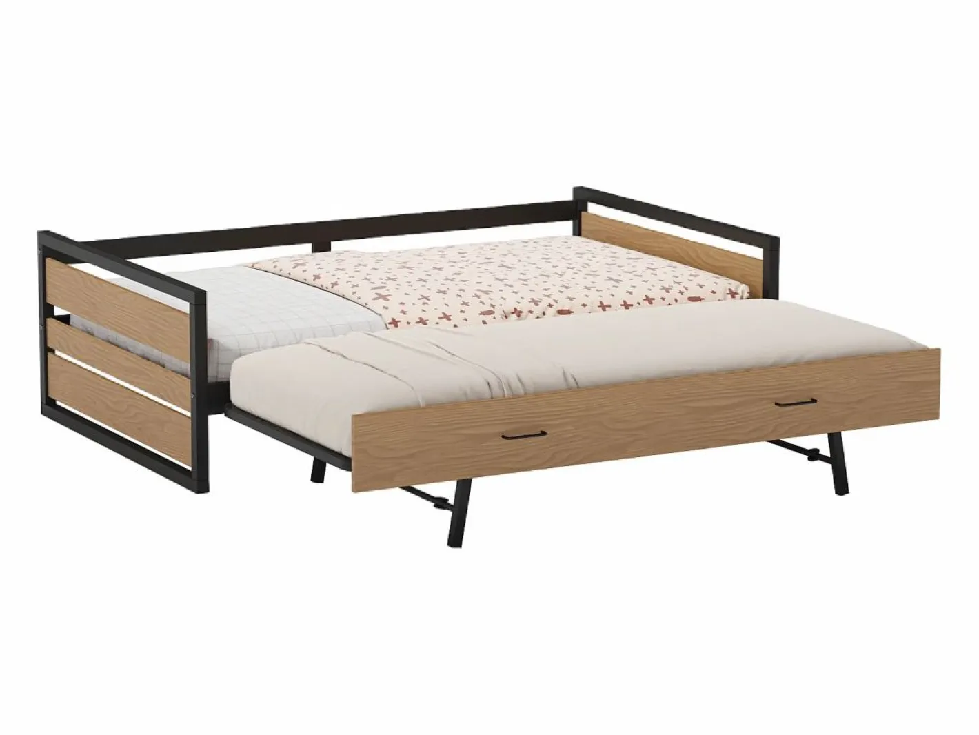 Vente-unique Cama nido 90x200 y 120x200 cm MDF pino y metal natural y antracita + Colchón - BOSTON Color natural claro Clearance