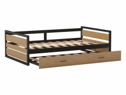 Vente-unique Cama nido 90x200 y 120x200 cm MDF pino y metal natural y antracita + Colchón - BOSTON Color natural claro Clearance