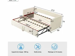 Cama Diván|Cama Nido|Cama nido 90/180x200cm, Sofá cama extensible con somier, estilo escandinavo, terciopelo,