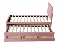 Cama Diván|Cama nido 90x200cm+90x190cm, cama con ruedas con 3 cajones, cama tapizada en lino, para niños y jóvenes, color