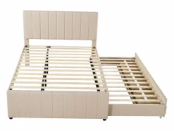 Cama nido 140x200cm+90x190cm, cama con ruedas con 3 cajones, cama tapizada de lino, para niños y jóvenes, Beige Outlet