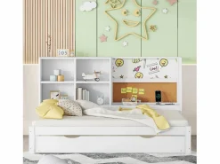 Cama nido 90x200cm+90x190cm, Sofá cama con cabecero con almacenaje y puerto de carga USB,^ Outlet