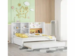 Cama nido 90x200cm+90x190cm, Sofá cama con cabecero con almacenaje y puerto de carga USB,^ Outlet
