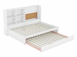 Cama nido 90x200cm+90x190cm, Sofá cama con cabecero con almacenaje y puerto de carga USB,^ Outlet