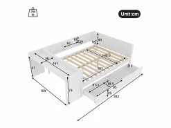 Cama Diván|Cama para adultos de 140 x 200 cm - con 2 cajones y estantes - pino - colchón no incluido